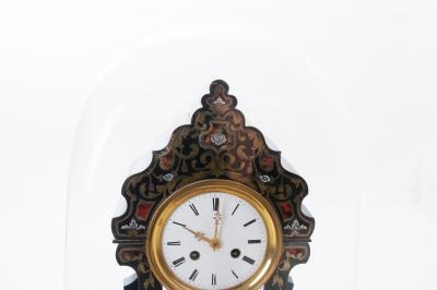 French 19th Century Boulle Inlay Table Clock Under Glass Dome