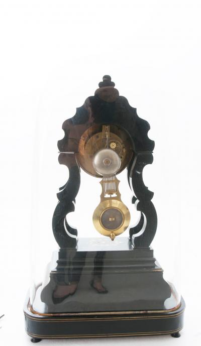 French 19th Century Boulle Inlay Table Clock Under Glass Dome