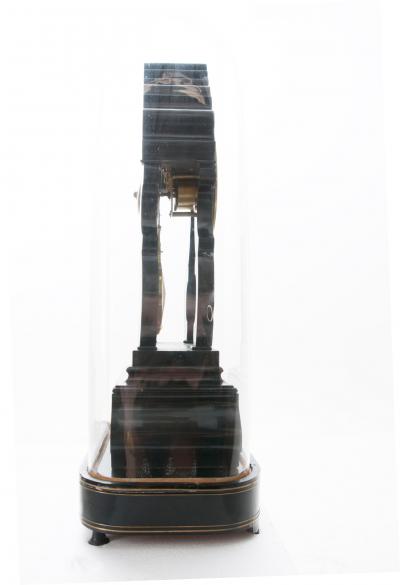 French 19th Century Boulle Inlay Table Clock Under Glass Dome