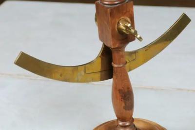 French 19th Century Brass Fabric Scale on Wooden Base Signed Robert A Vienne