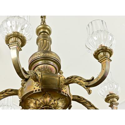 French 19th Century Bronze Glass Chandelier