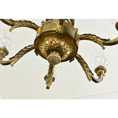 French 19th Century Bronze Glass Chandelier