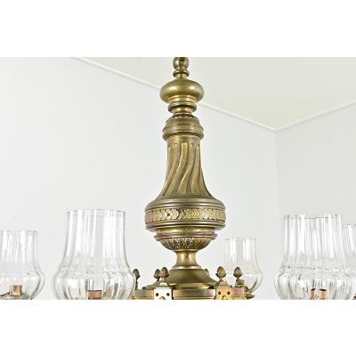 French 19th Century Bronze Glass Chandelier