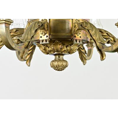 French 19th Century Bronze Glass Chandelier