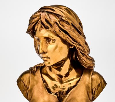 French 19th Century Bronze Sculpture Bust Of A Woman Signed F Barbedienne