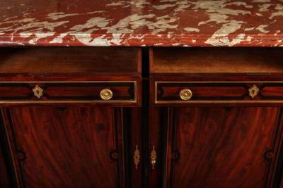 French 19th Century Buffet Enfilade with Marble Top Royal Rouge of Languedoc