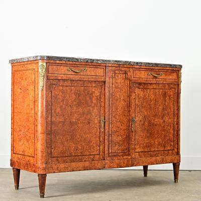 French 19th Century Burled Maple Marble Top Buffet
