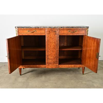 French 19th Century Burled Maple Marble Top Buffet