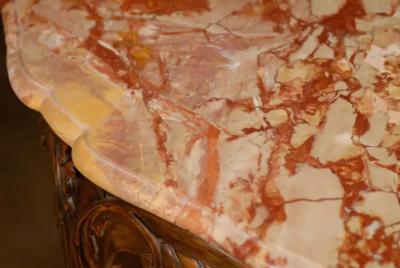 French 19th Century Carved Walnut Center Table with Original Variegated Marble