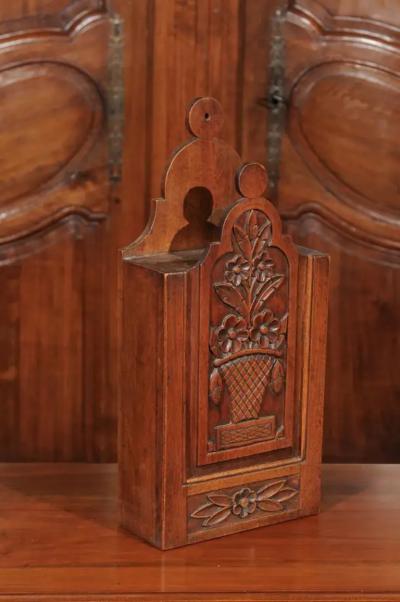 French 19th Century Carved Walnut Farinerio Decorative Box with Floral Decor