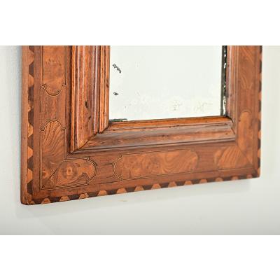 French 19th Century Carved and Inlay Burl Wood Mirror