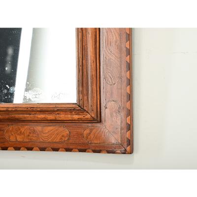 French 19th Century Carved and Inlay Burl Wood Mirror