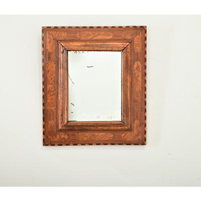 French 19th Century Carved and Inlay Burl Wood Mirror