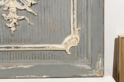 French 19th Century Carved and Painted Wooden Panel with Liberal Arts Allegory