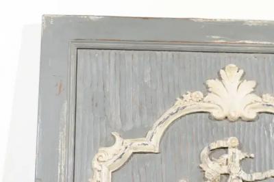 French 19th Century Carved and Painted Wooden Panel with Liberal Arts Allegory