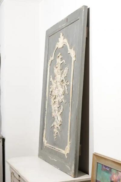 French 19th Century Carved and Painted Wooden Panel with Liberal Arts Allegory