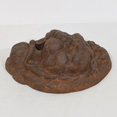 French 19th Century Cast Iron Lion Fountain Head