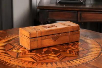 French 19th Century Cherry and Brass Glove Box with Low Relief Carved Motifs