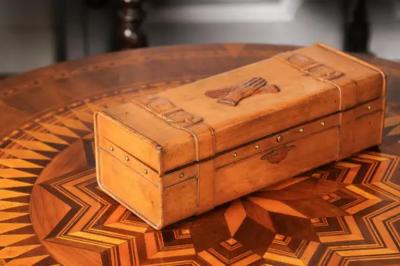 French 19th Century Cherry and Brass Glove Box with Low Relief Carved Motifs