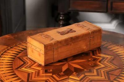 French 19th Century Cherry and Brass Glove Box with Low Relief Carved Motifs