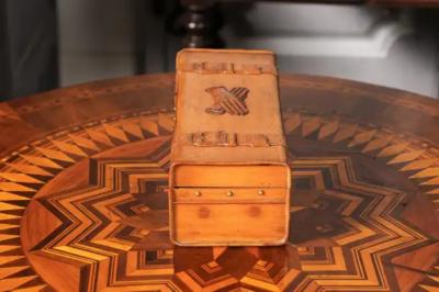 French 19th Century Cherry and Brass Glove Box with Low Relief Carved Motifs