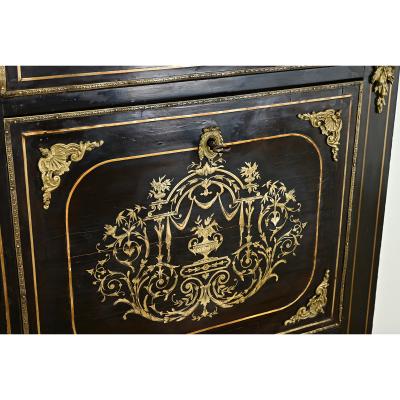 French 19th Century Ebonized Inlay Secretary