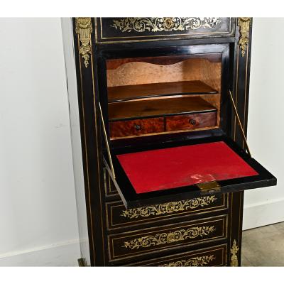 French 19th Century Ebonized Inlay Secretary