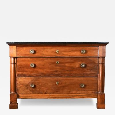 French 19th Century Empire Walnut Commode with Fossil Marble Top
