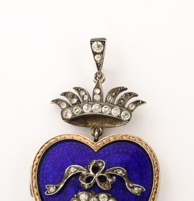 French 19th Century Enamel Heart Locket with French Paste Stones