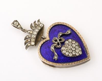 French 19th Century Enamel Heart Locket with French Paste Stones