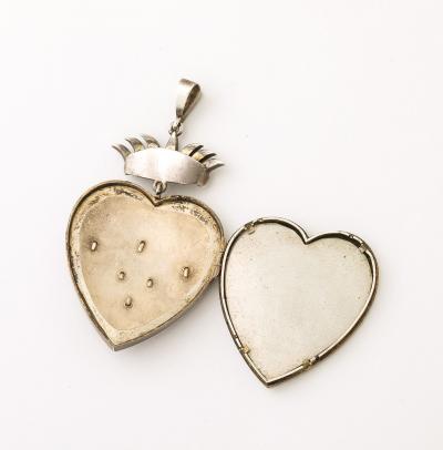 French 19th Century Enamel Heart Locket with French Paste Stones