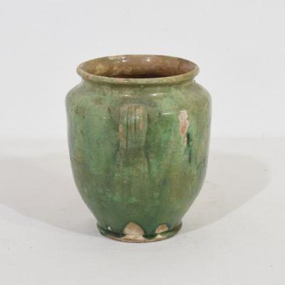 French 19th Century Faded Green Glazed Ceramic Confit Jar