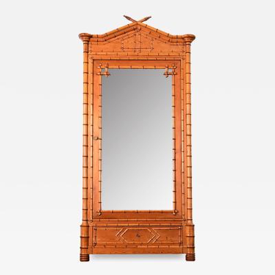 French 19th Century Faux Bamboo Pine Mirror Armoire