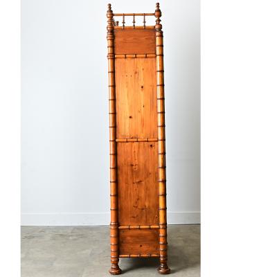 French 19th Century Faux Bamboo Pine Mirror Door Armoire