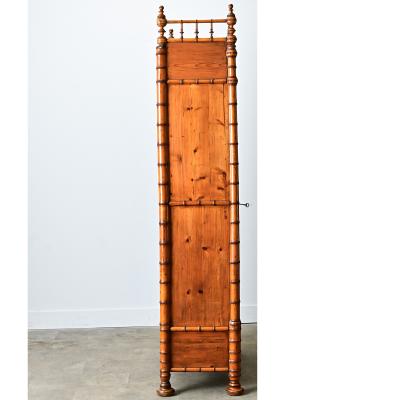 French 19th Century Faux Bamboo Pine Mirror Door Armoire
