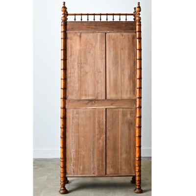 French 19th Century Faux Bamboo Pine Mirror Door Armoire