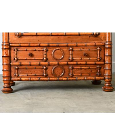 French 19th Century Faux Bamboo Pine Mirror Door Armoire