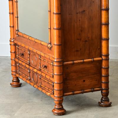 French 19th Century Faux Bamboo Pine Mirror Door Armoire