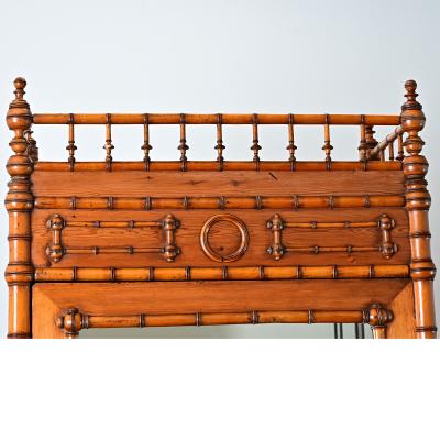 French 19th Century Faux Bamboo Pine Mirror Door Armoire