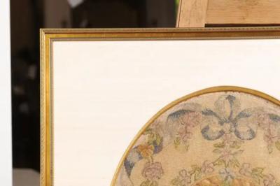 French 19th Century Framed Aubusson Oval Floral Tapestry in Giltwood Frame