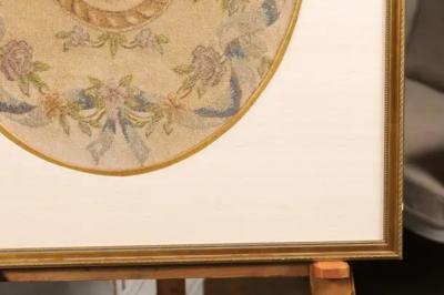French 19th Century Framed Aubusson Oval Floral Tapestry in Giltwood Frame