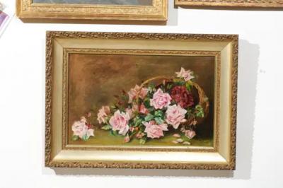 French 19th Century Framed Floral Oil on Canvas Painting Depicting Roses