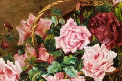 French 19th Century Framed Floral Oil on Canvas Painting Depicting Roses