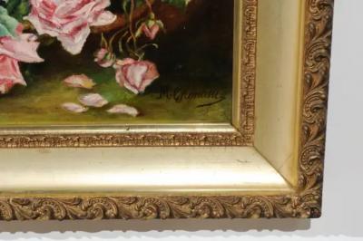 French 19th Century Framed Floral Oil on Canvas Painting Depicting Roses