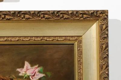French 19th Century Framed Floral Oil on Canvas Painting Depicting Roses