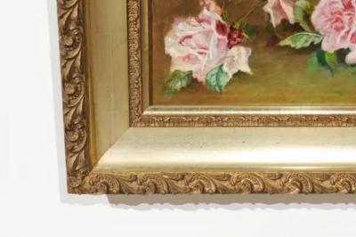 French 19th Century Framed Floral Oil on Canvas Painting Depicting Roses