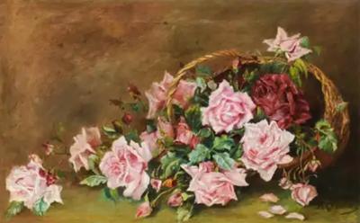 French 19th Century Framed Floral Oil on Canvas Painting Depicting Roses