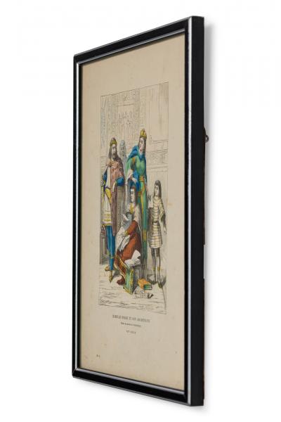 French 19th Century Framed Lithograph of a Parisian Noble Family and their Archi