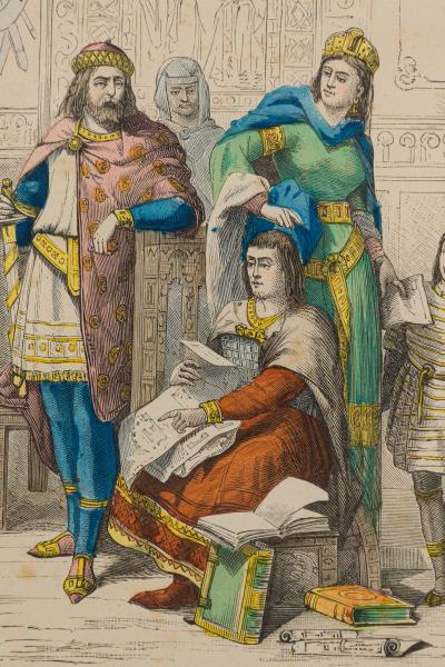 French 19th Century Framed Lithograph of a Parisian Noble Family and their Archi