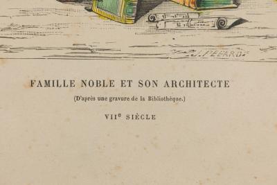 French 19th Century Framed Lithograph of a Parisian Noble Family and their Archi